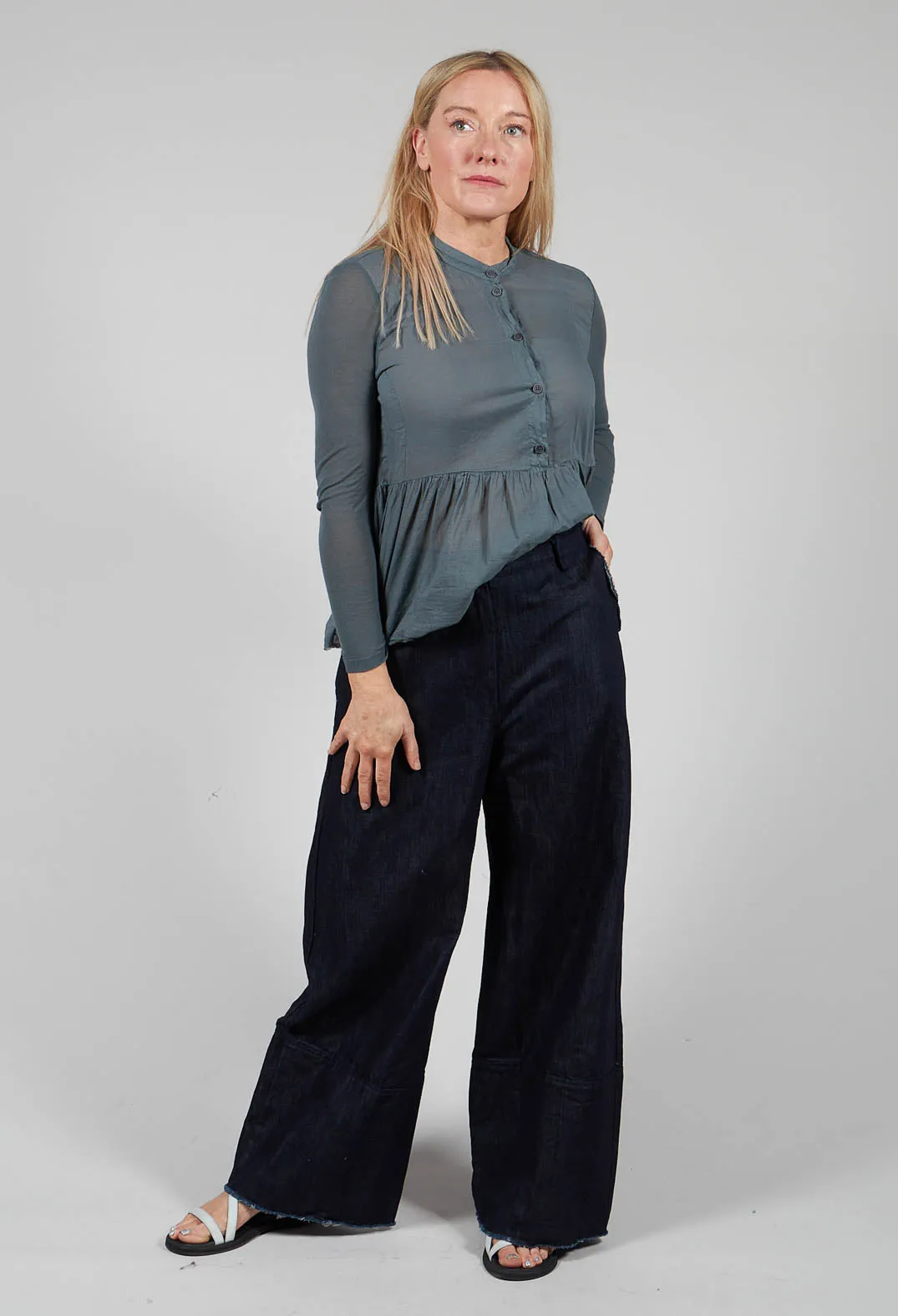 High-Waisted Trousers in Denim