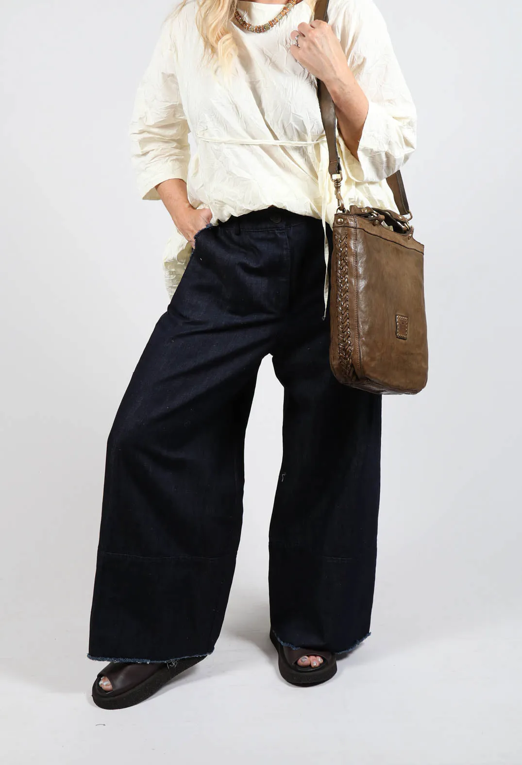 High-Waisted Trousers in Denim