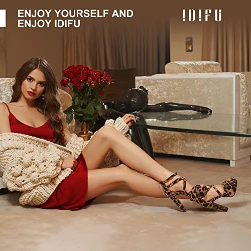 IDIFU Women's IN5 Charcy Crisscross Strappy Platform High Chunky Heels Peep Toe Pump Party Heeled Sandals (Leopard Suede, 12 M U