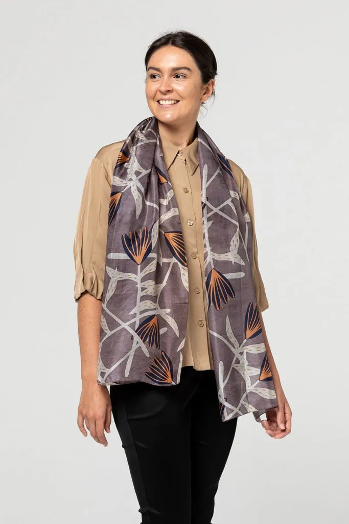 Indus - Silk Scarf - Flannel Flower - Slate, Indigo & Peach