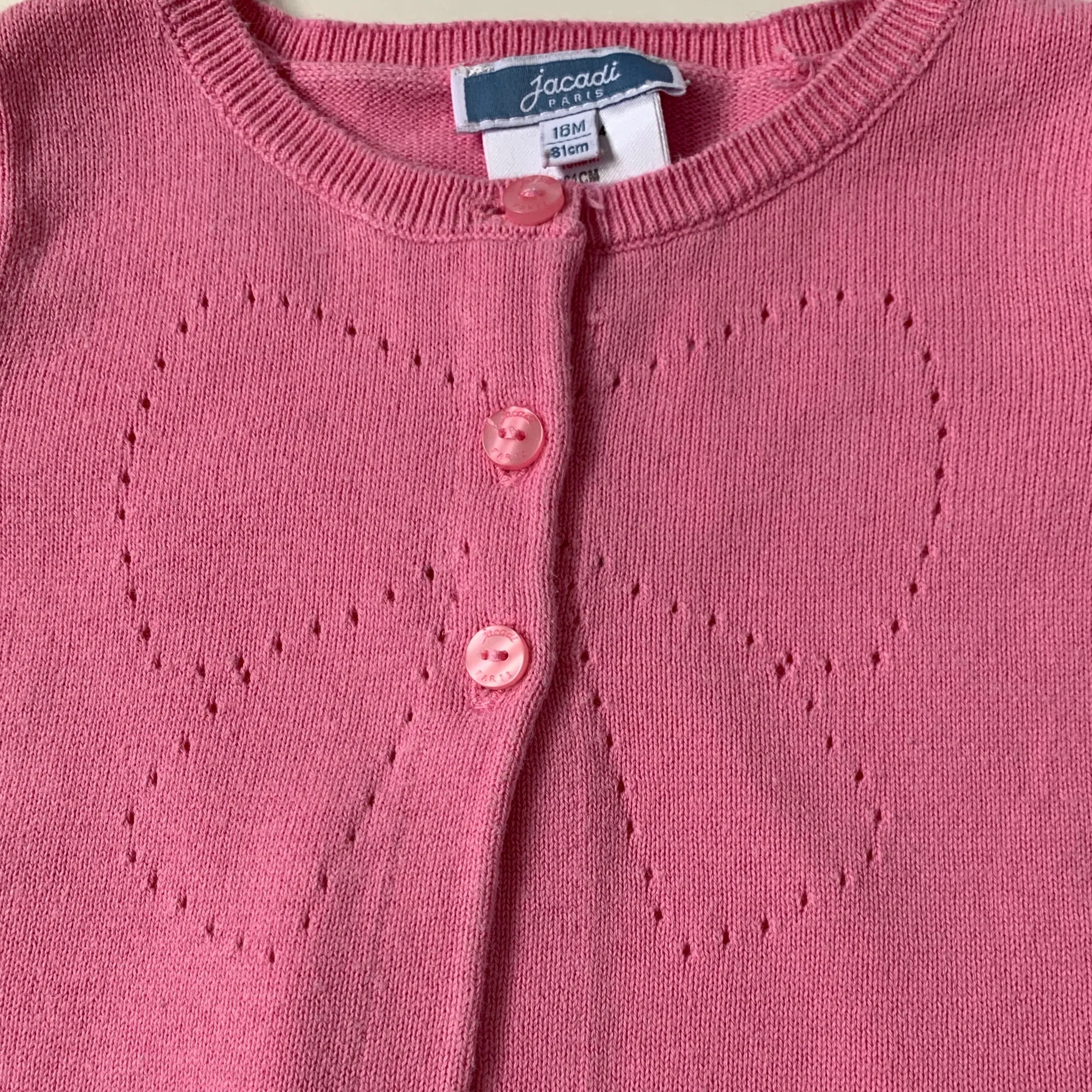 Jacadi Pink Cotton Cardigan With Bow Motif: 18 Months