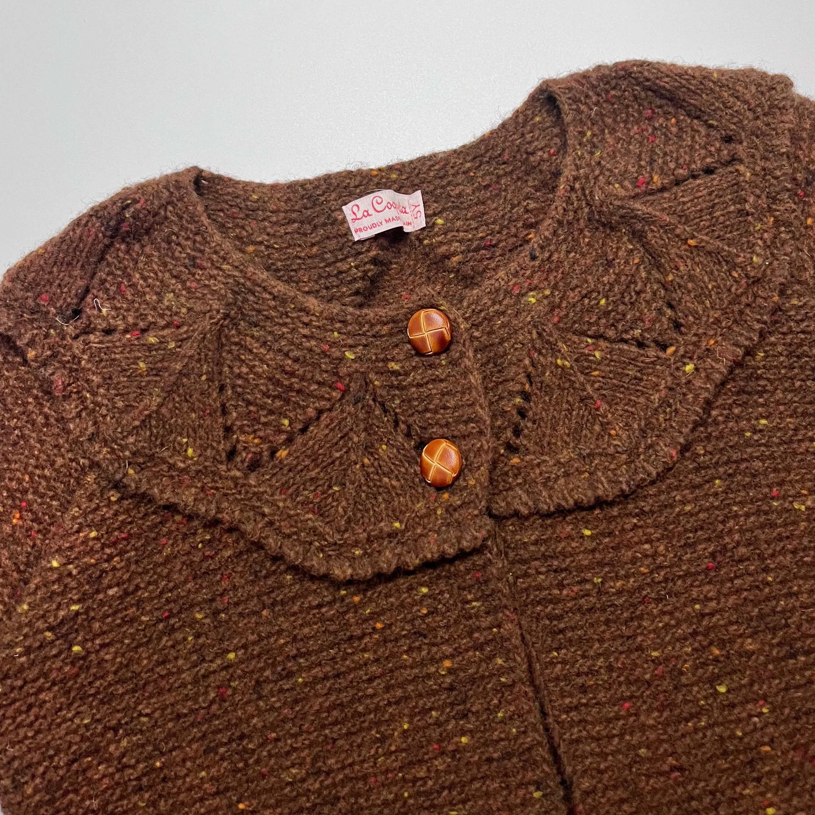 La Coqueta Chocolate Brown Wool Mix Cardigan With Leather Buttons: 5 Years