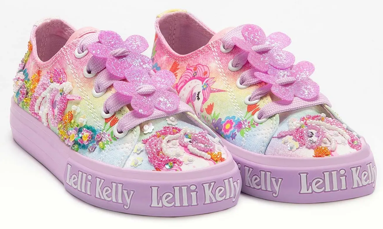 Lelli Kelly LK 1003 Unicorn Canvas Pump Trainer Shoes Lilac