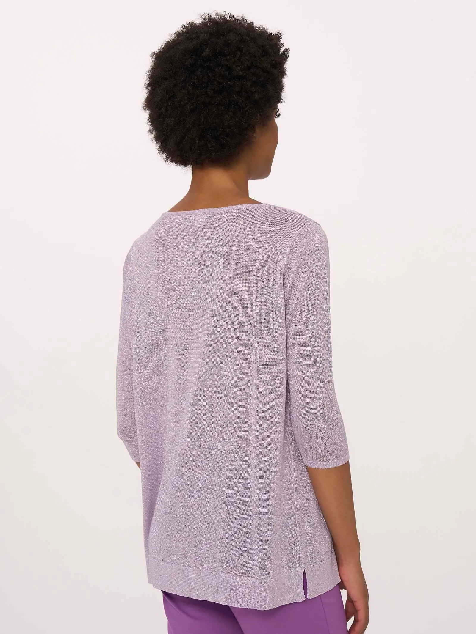 Maglia con manica 3/4 in Crêpe Lurex - Champignon