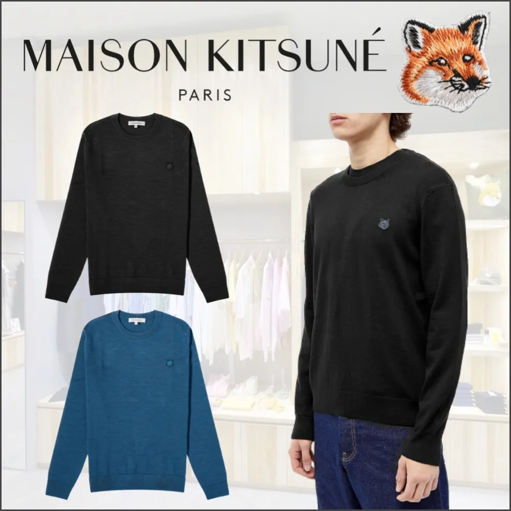 MAISON KITSUNE  |Crew Neck Pullovers Unisex Wool Long Sleeves Plain