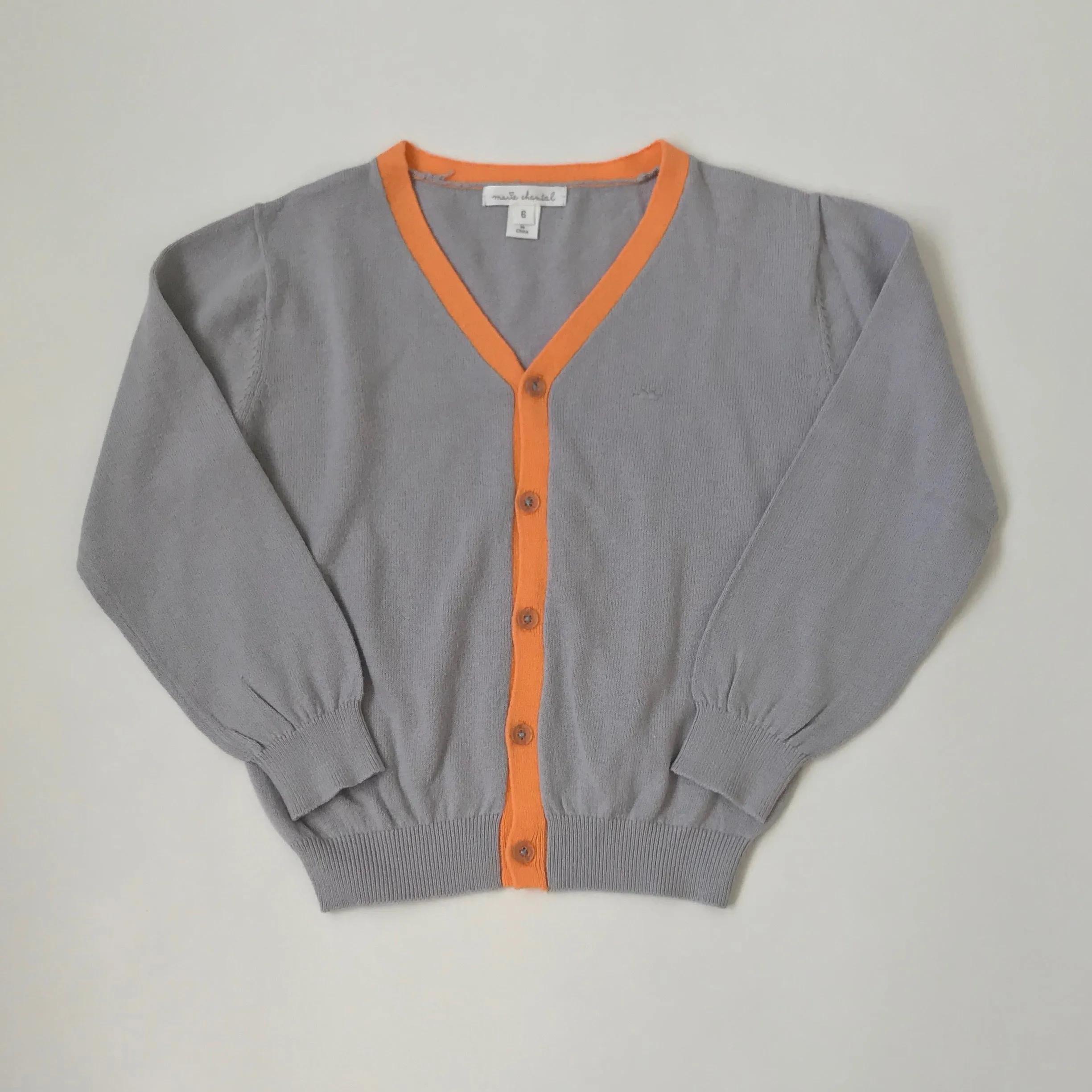 Marie-Chantal Grey And Orange Cotton Cardigan: 6 Years