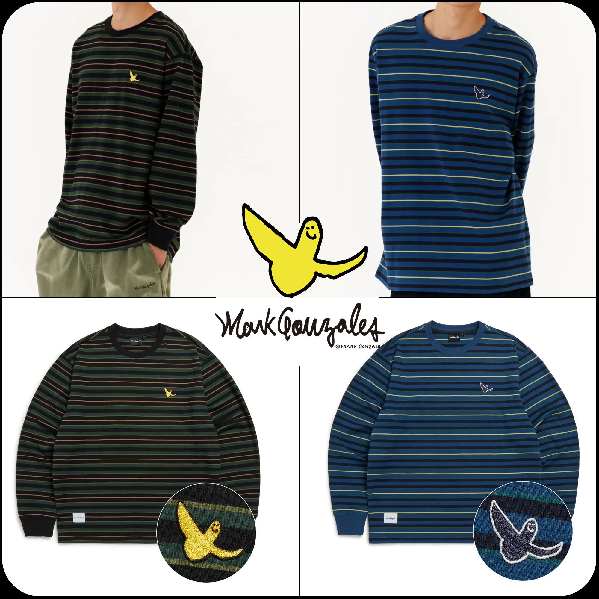 Mark Gonzales  |[MARK GONZALES] ★ ANGEL WAPPEN MULTI STRIPE L/S TEE