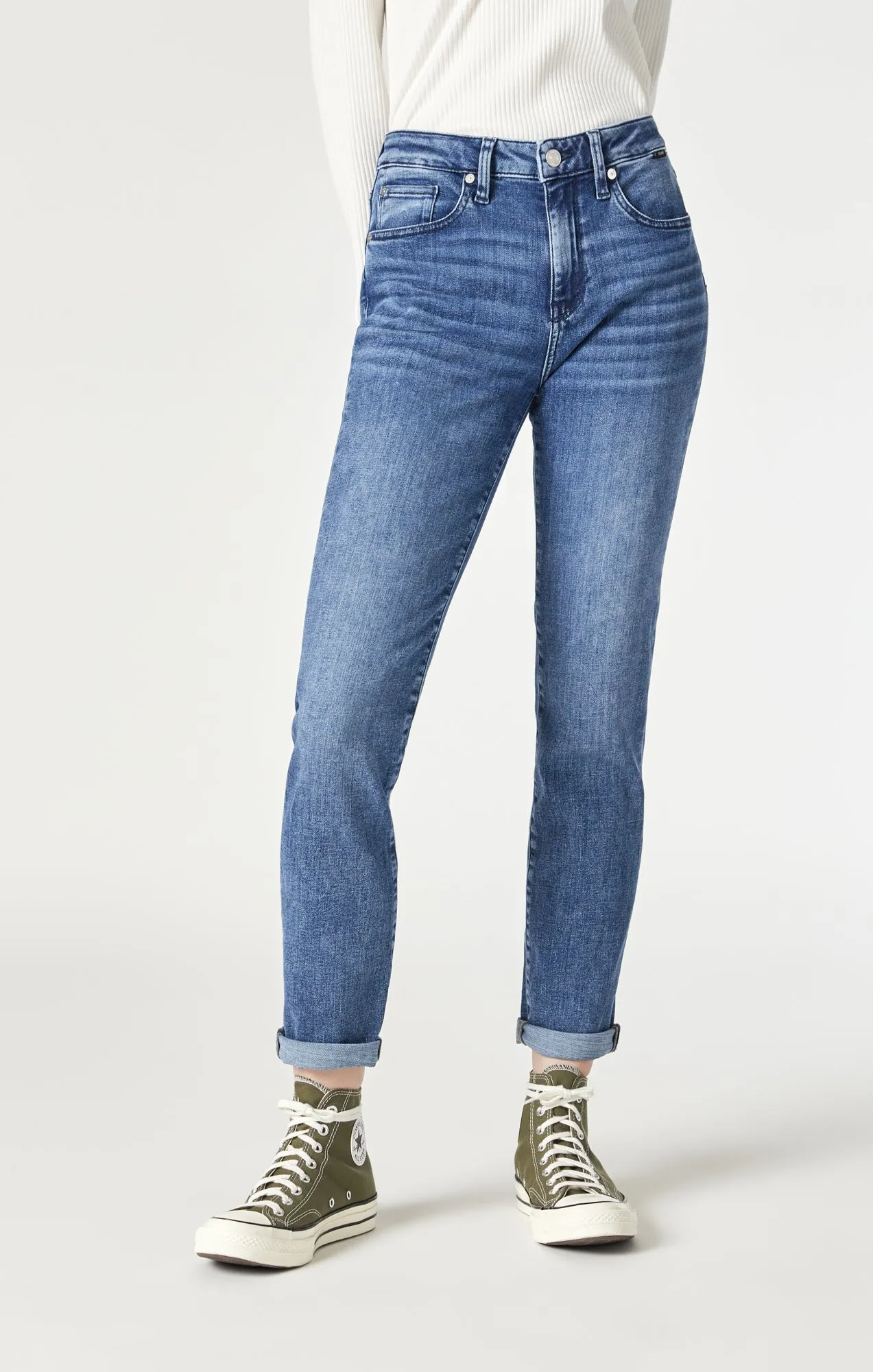 Mavi Kathleen Slim Boyfriend Jeans In Mid Feather Blue