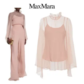 MaxMara  |Casual Style Silk Long Sleeves Plain Elegant Style