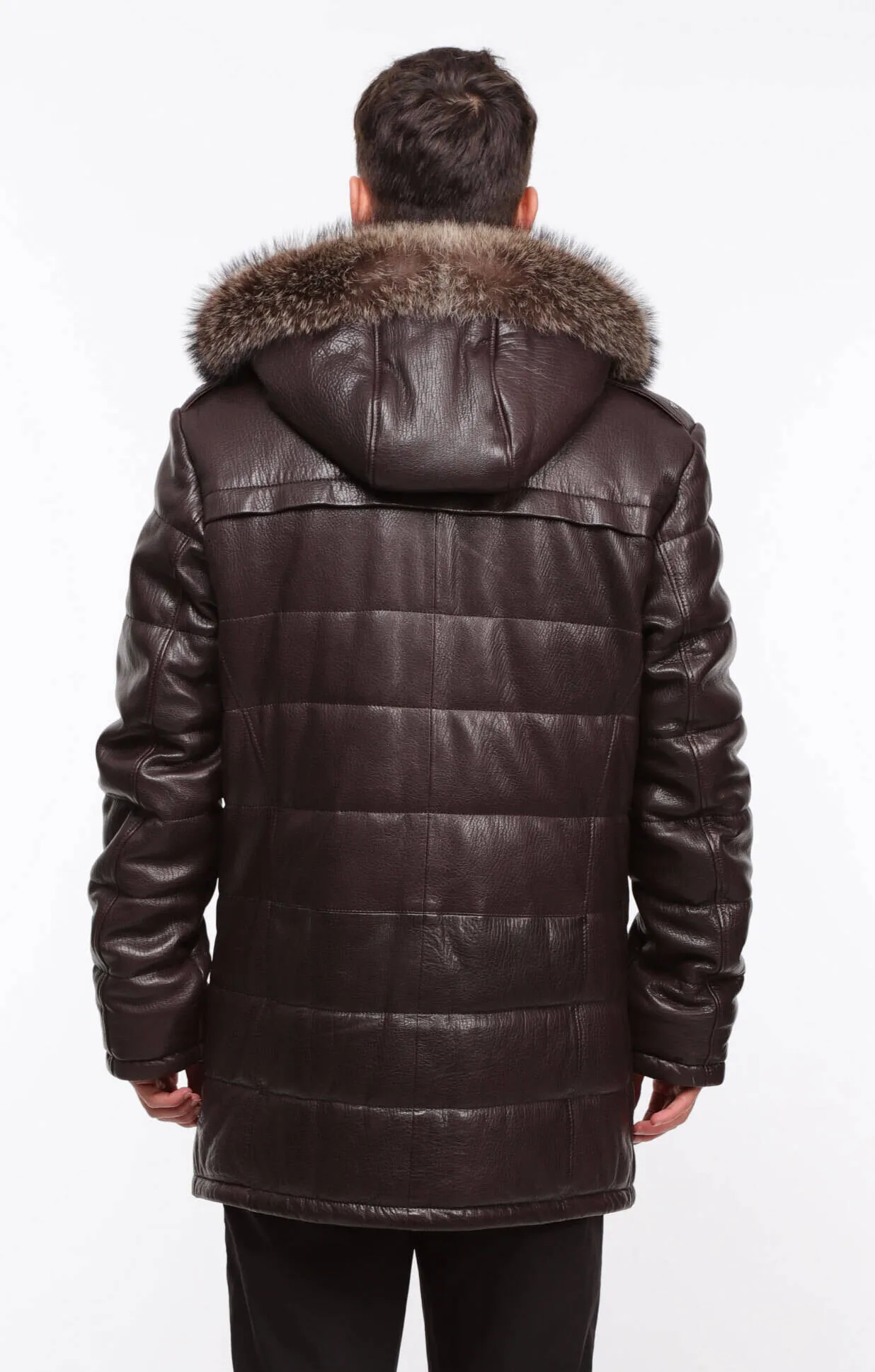 Men's brown leather down jacket \benji\