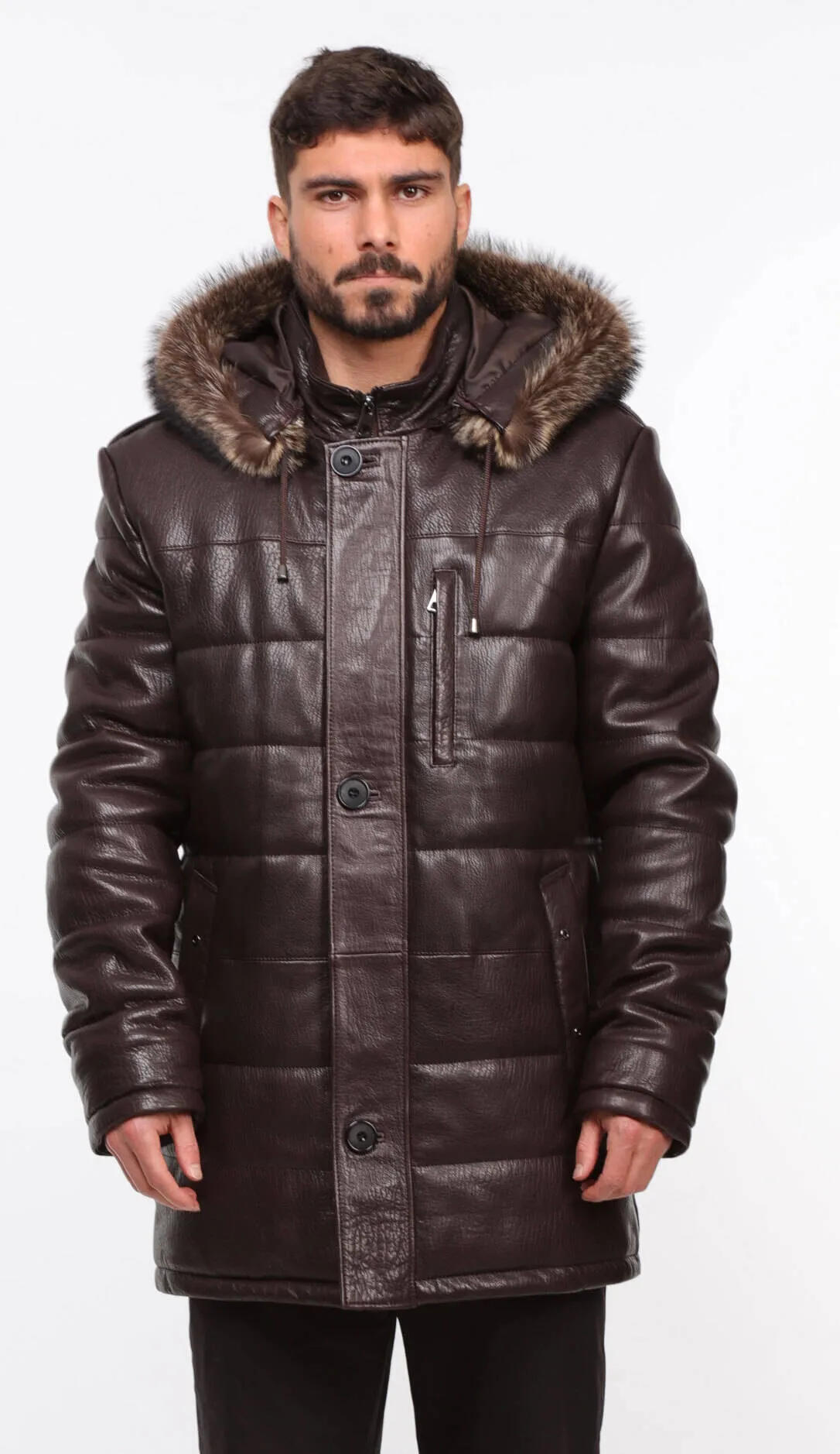 Men's brown leather down jacket \benji\