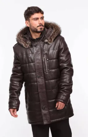 Men's brown leather down jacket \benji\