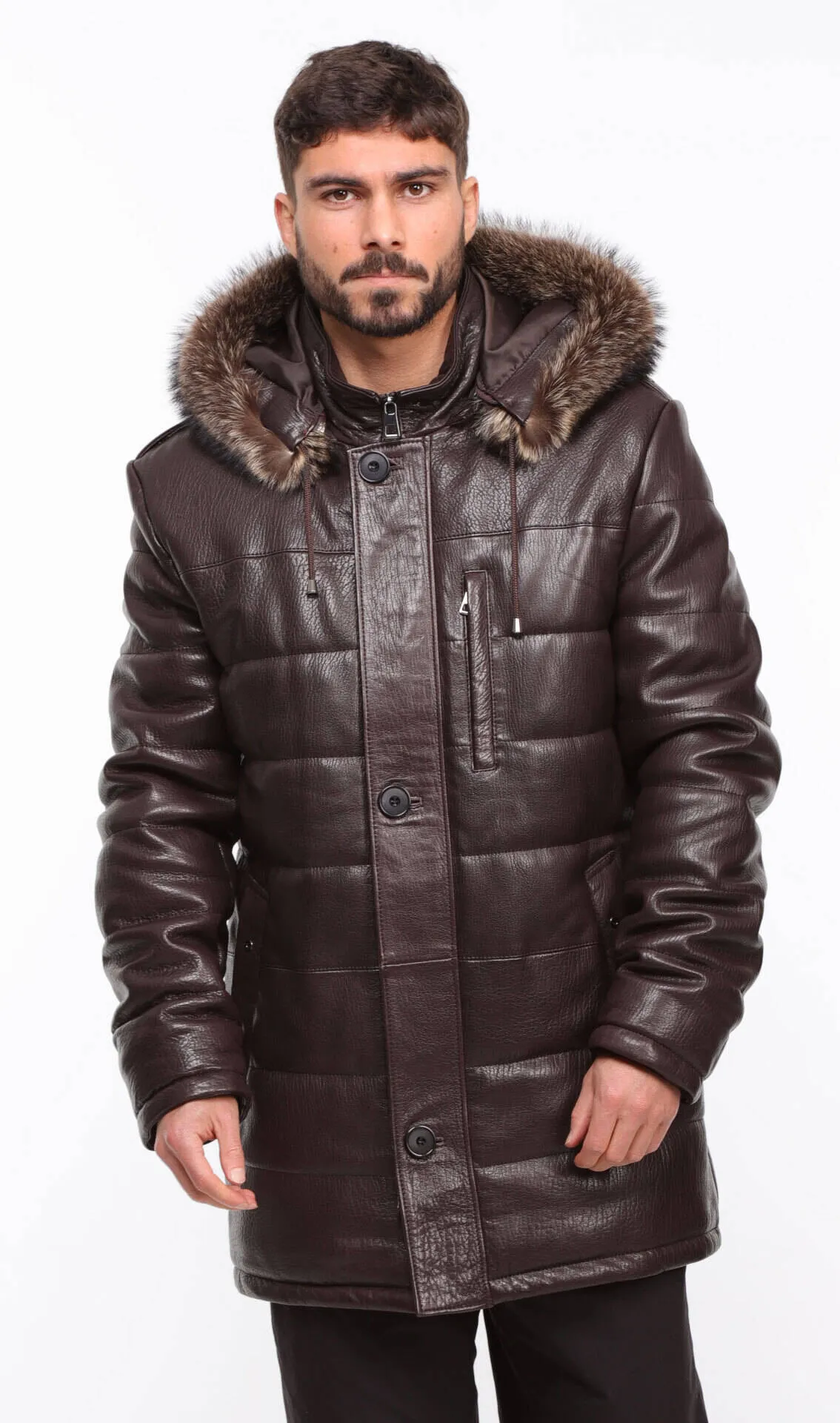 Men's brown leather down jacket \benji\