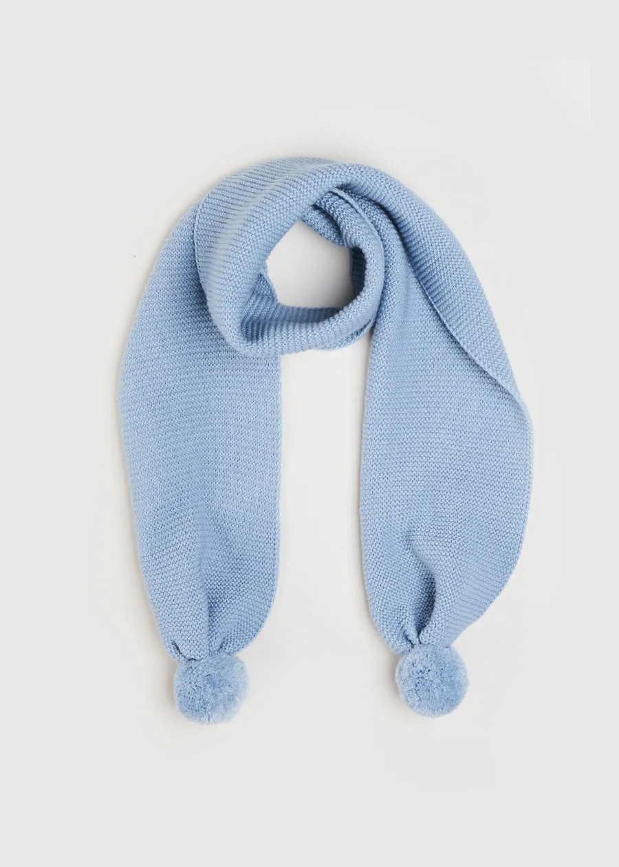 Merino Wool Pom Pom Scarf In Blue