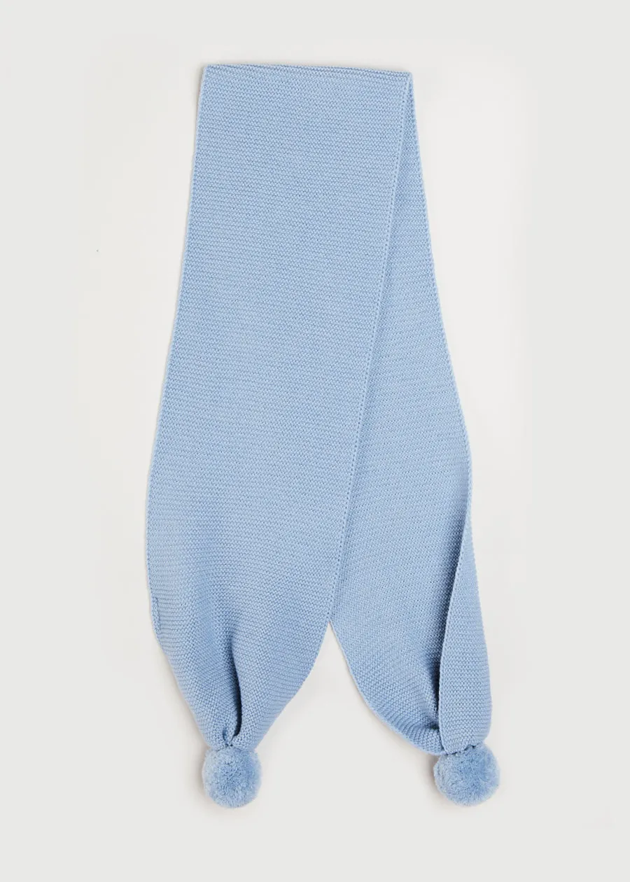 Merino Wool Pom Pom Scarf In Blue