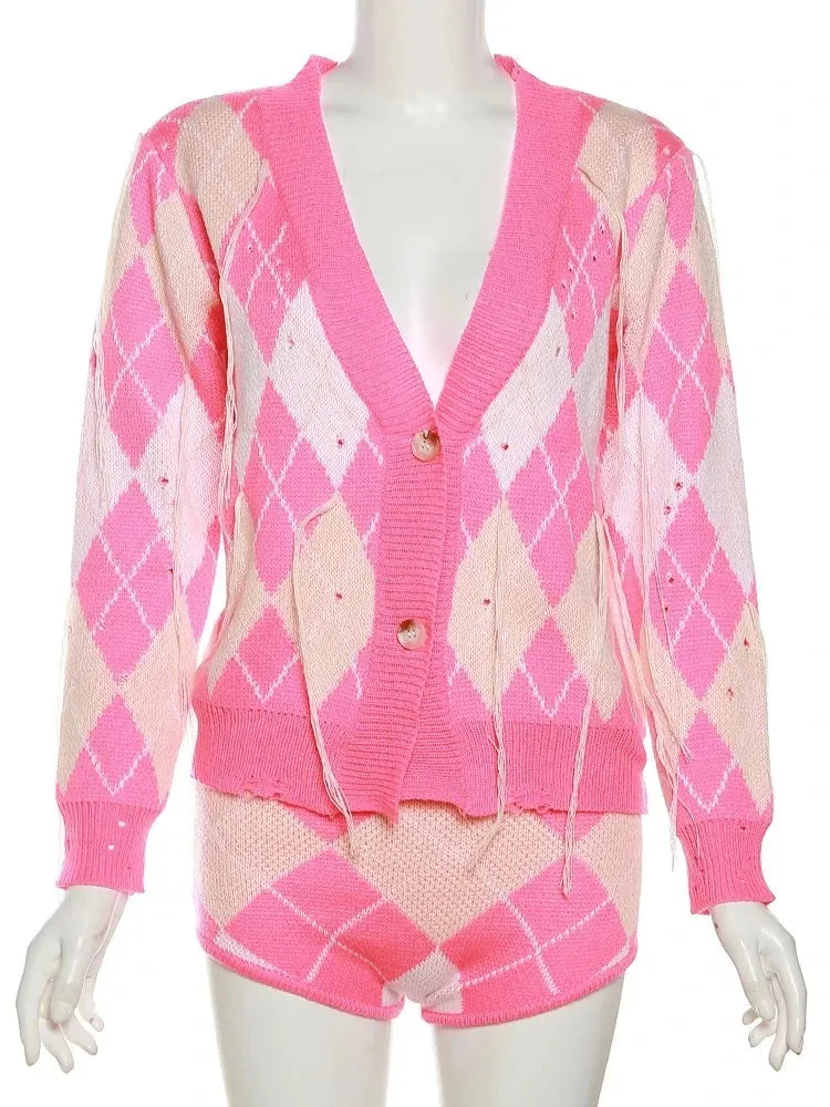 Preppy Babe Knit Cardigan Short Set