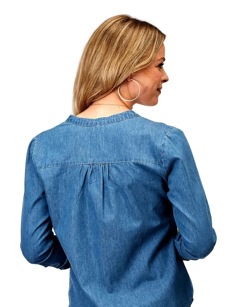 Roper Denim Floral Embroidered Top