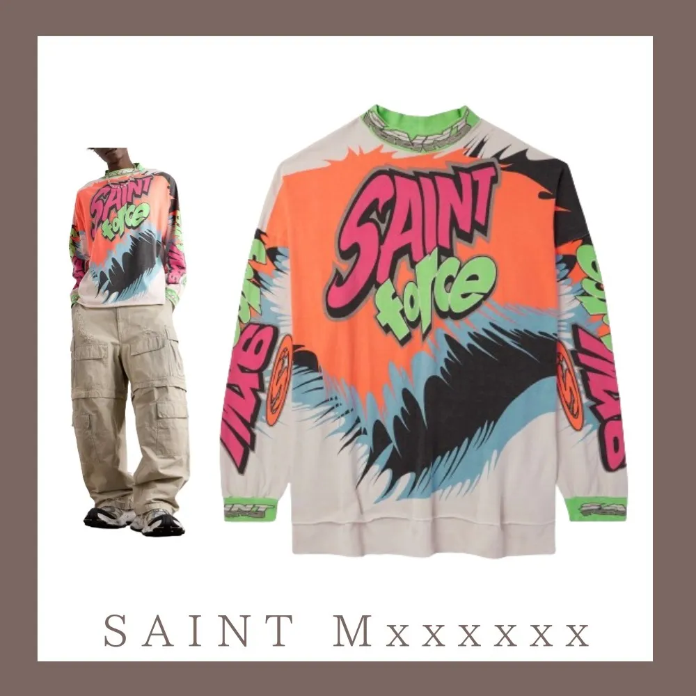 Saint Mxxxxxx  |Crew Neck Street Style Long Sleeves Cotton