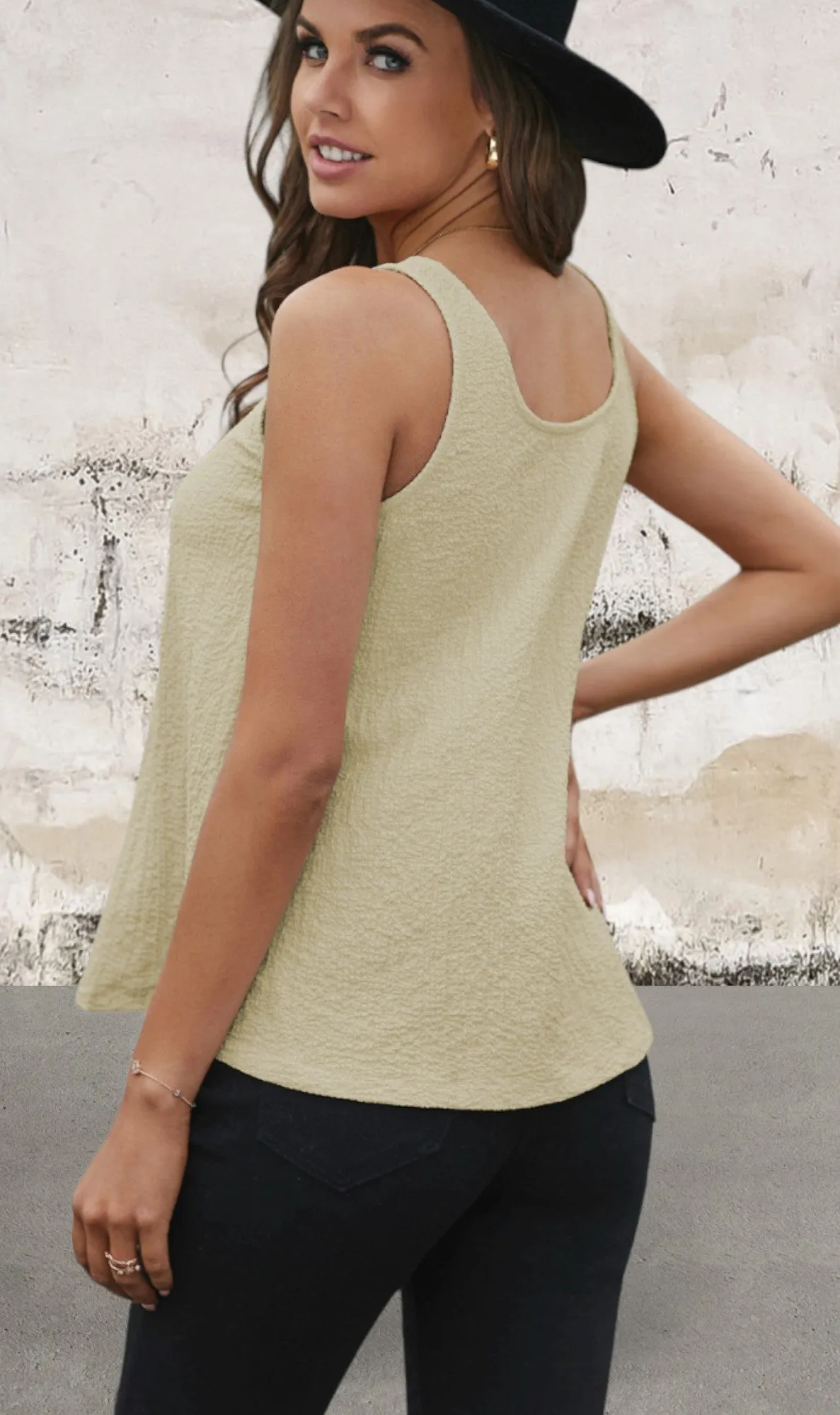 Sleeveless Apricot Button Textured SummerTop