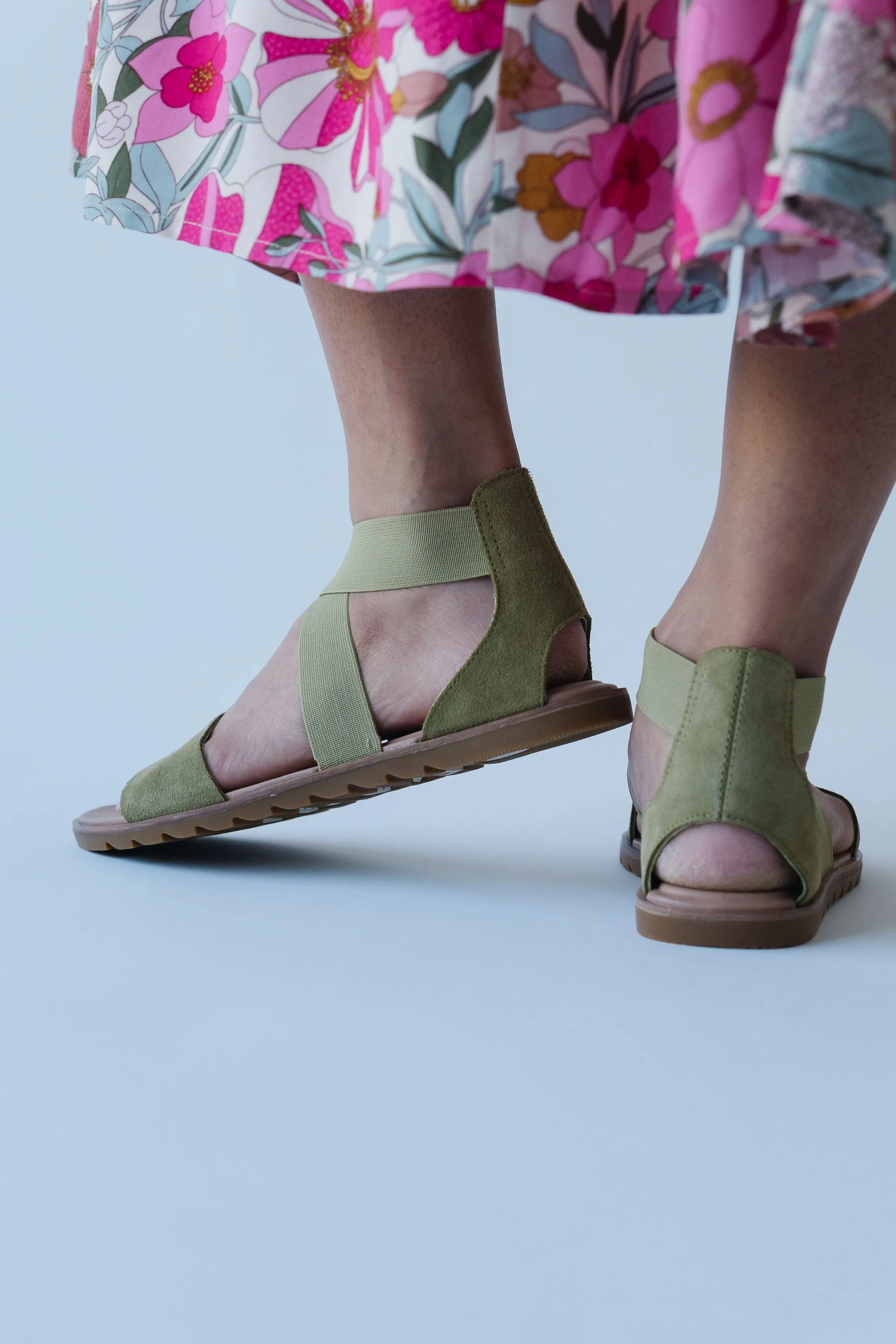 SOREL: Ella II Sandal in Olive Shade + Chalk