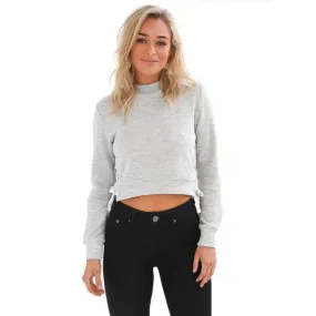 Tops  Grey Pink Long Sleeve T-shirt Women Side Cross Bandage Short Pullovers Tops Women Girls GS