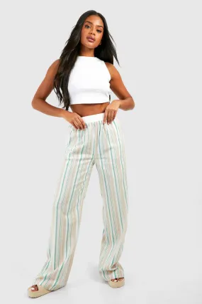 Trousers | Multi Stripe Linen Wide Leg Trousers | boohoo