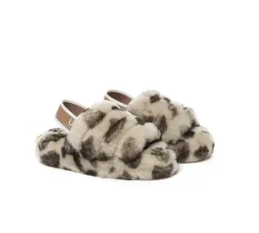 UGG AUSTRALIAN SHEPHERD Kids Slingback Fluffy Slides Leopard Puffy