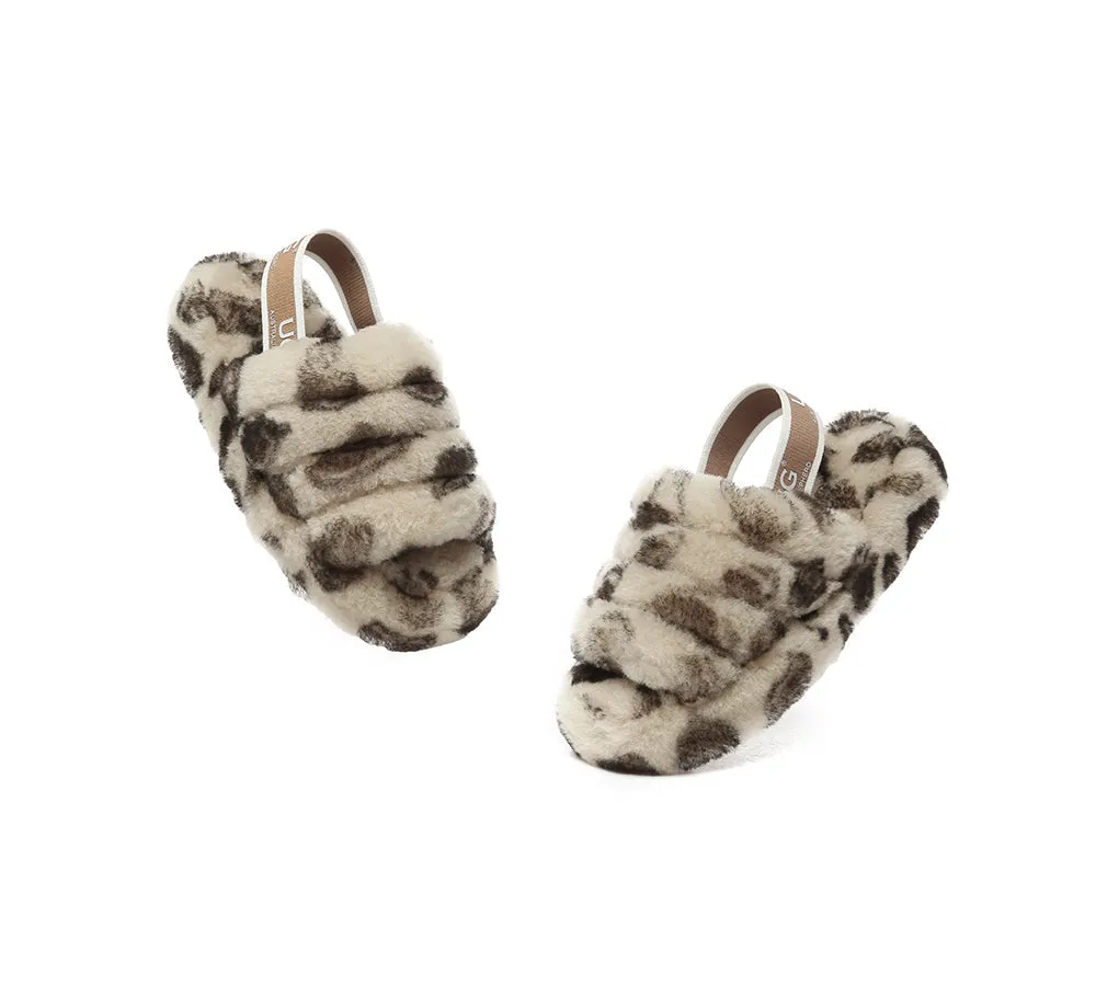 UGG AUSTRALIAN SHEPHERD Kids Slingback Fluffy Slides Leopard Puffy