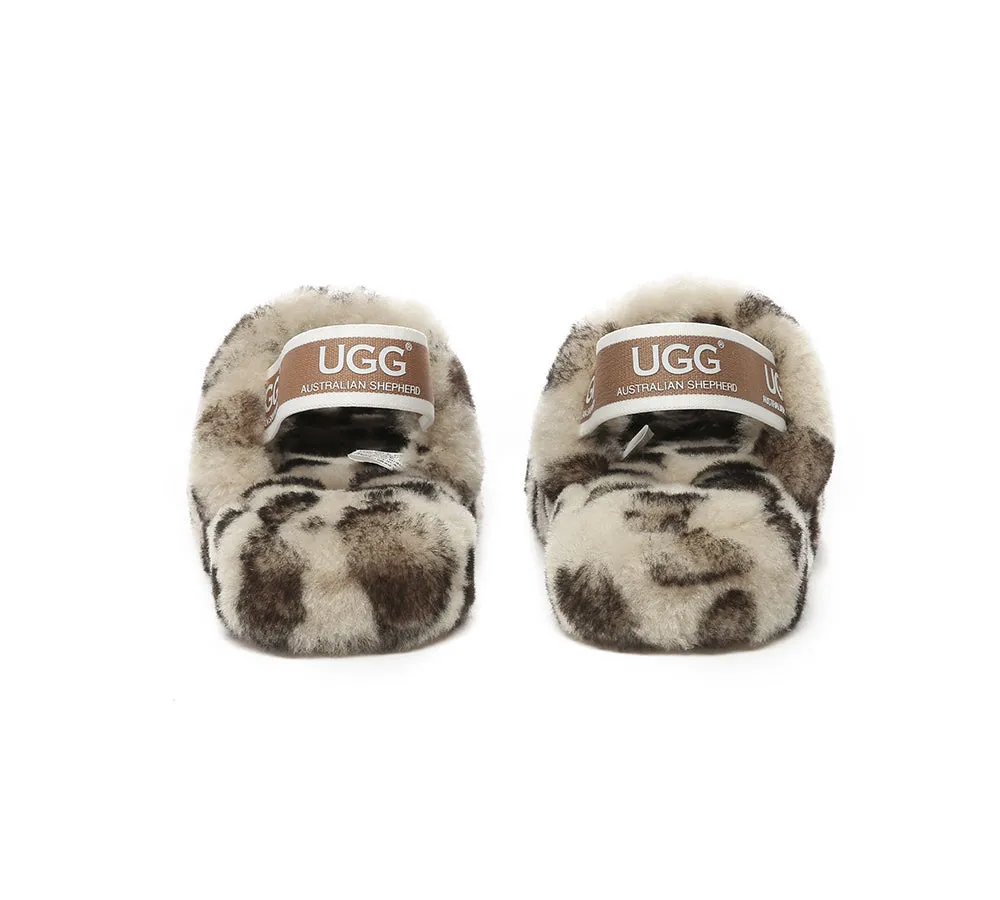 UGG AUSTRALIAN SHEPHERD Kids Slingback Fluffy Slides Leopard Puffy