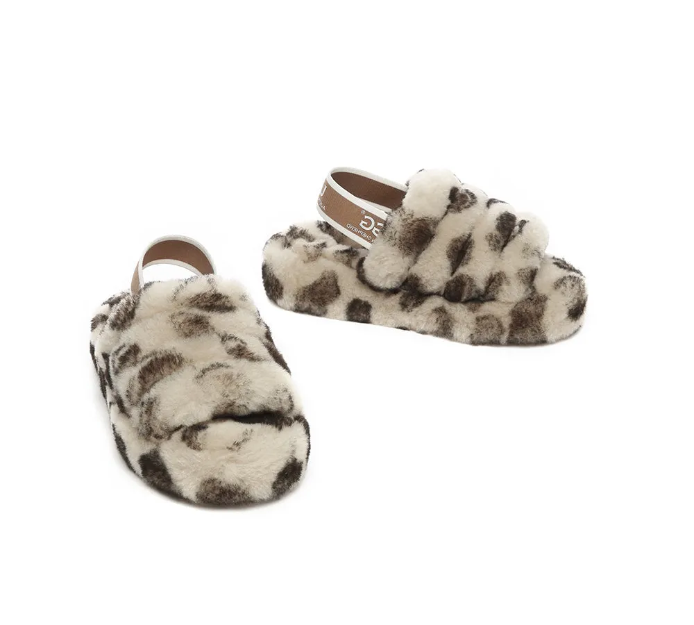 UGG AUSTRALIAN SHEPHERD Kids Slingback Fluffy Slides Leopard Puffy