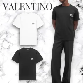 VALENTINO  |Crew Neck Pullovers Unisex Street Style Cotton Short Sleeves