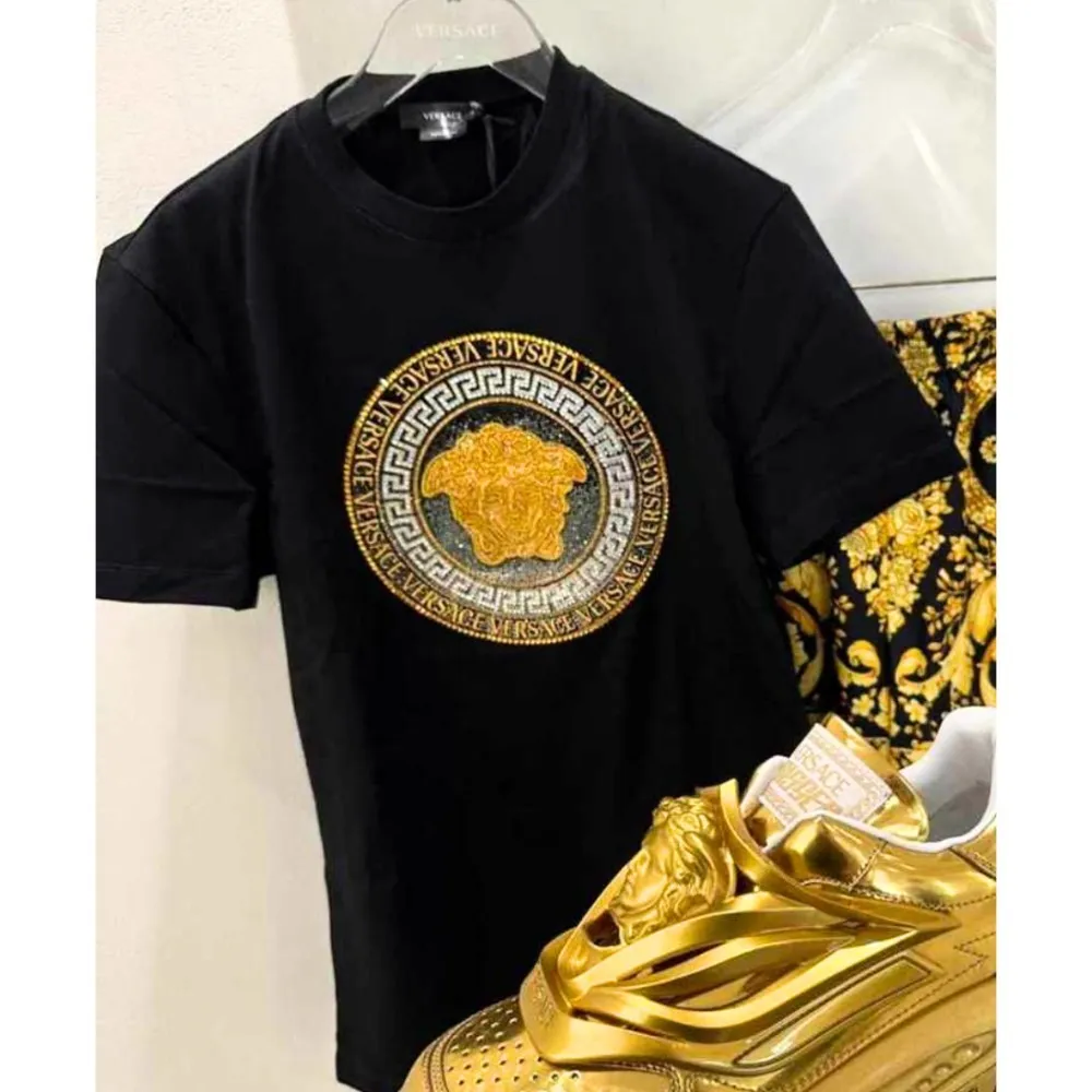 VERSACE  |Crew Neck Pullovers Street Style Plain Cotton Short Sleeves