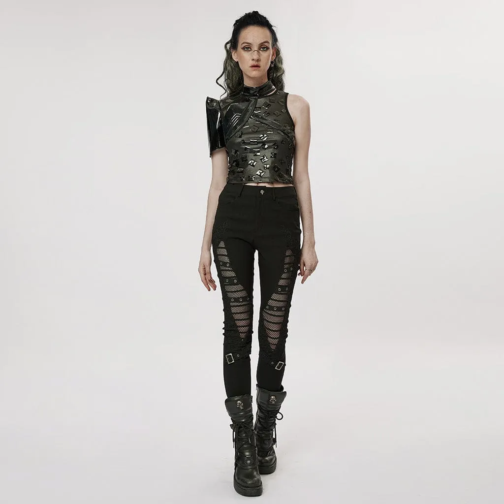 Women's Gothic Mesh Splice Buckle Leggings