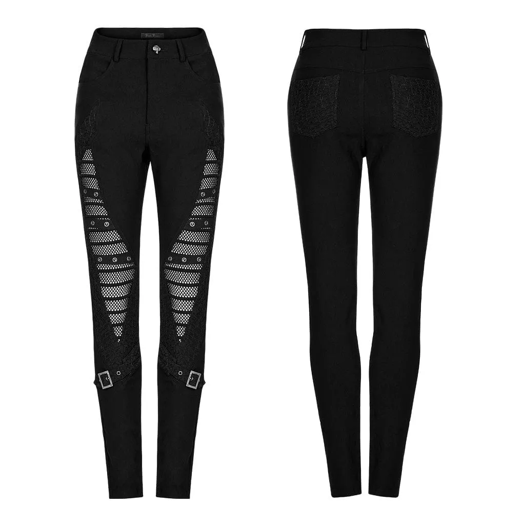 Women's Gothic Mesh Splice Buckle Leggings