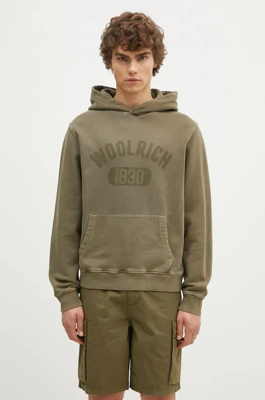 Woolrich cotton sweatshirt Garment Dyed Logo Hoodie men's green color hooded CFWOSW0220MRUT3686