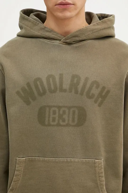 Woolrich cotton sweatshirt Garment Dyed Logo Hoodie men's green color hooded CFWOSW0220MRUT3686