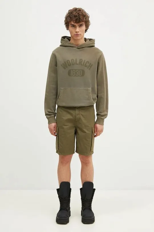 Woolrich cotton sweatshirt Garment Dyed Logo Hoodie men's green color hooded CFWOSW0220MRUT3686