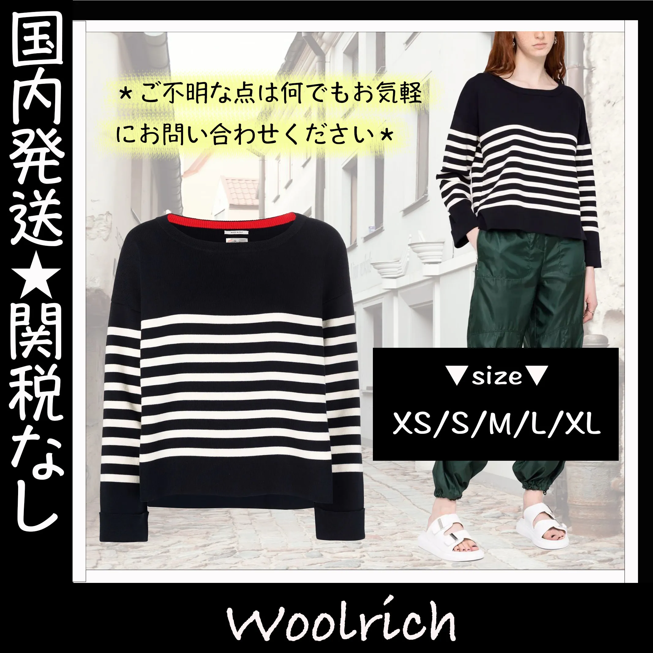 WOOLRICH  |Crew Neck Stripes Casual Style Unisex Long Sleeves Cotton