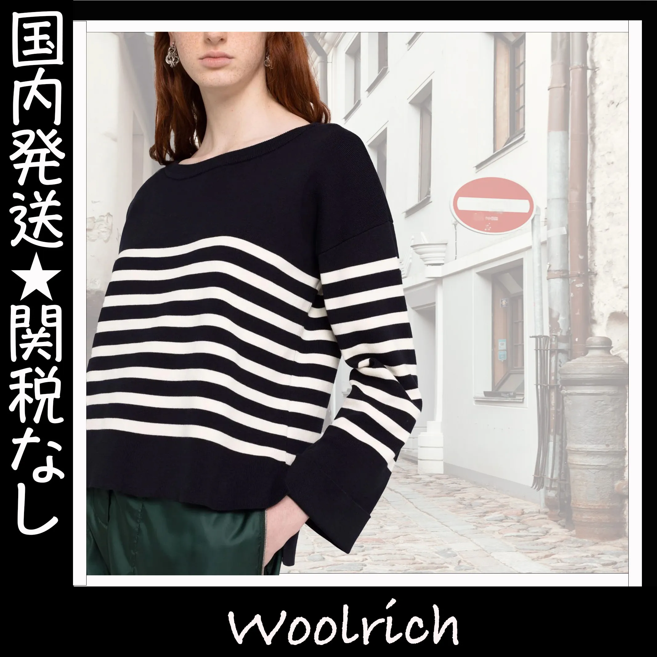 WOOLRICH  |Crew Neck Stripes Casual Style Unisex Long Sleeves Cotton