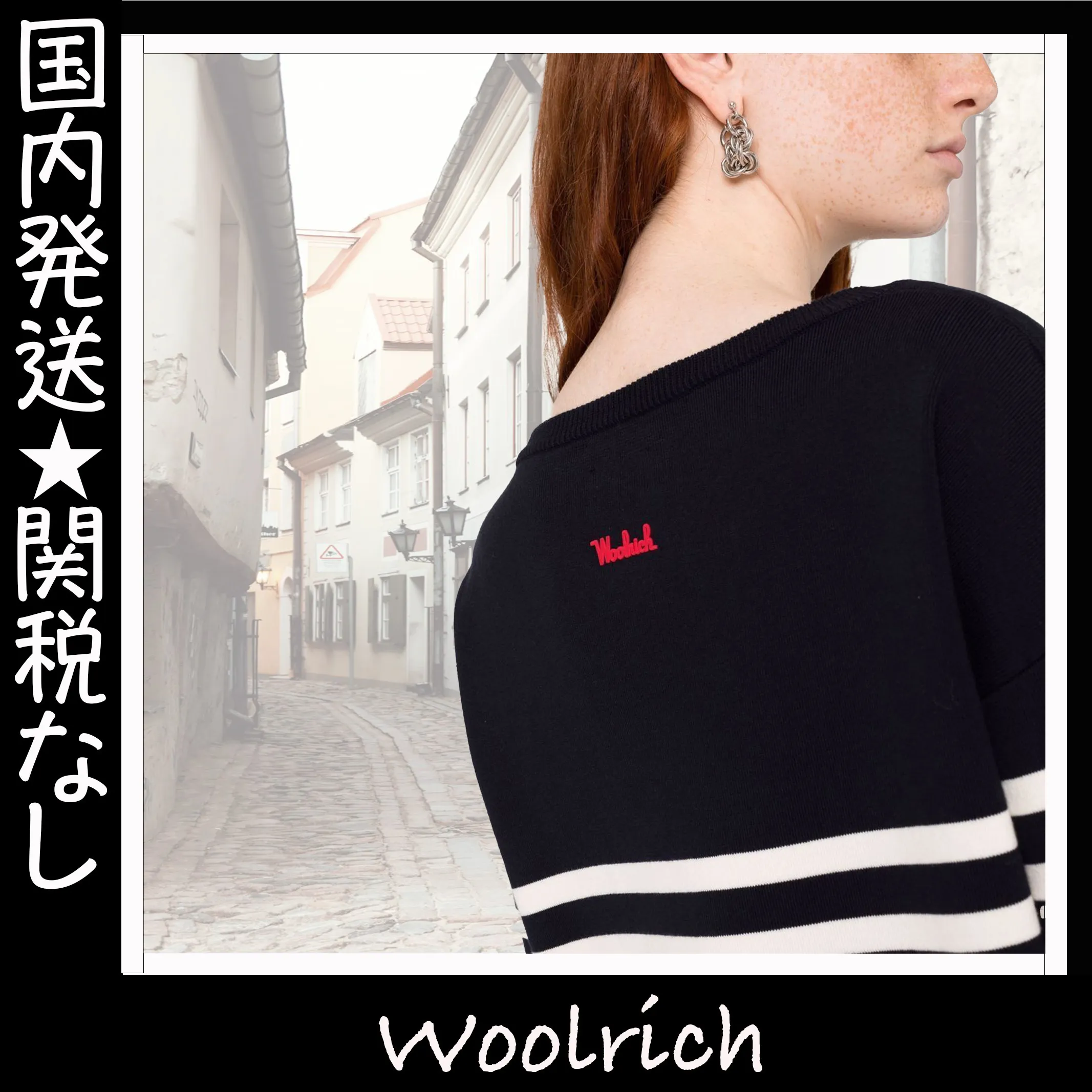 WOOLRICH  |Crew Neck Stripes Casual Style Unisex Long Sleeves Cotton