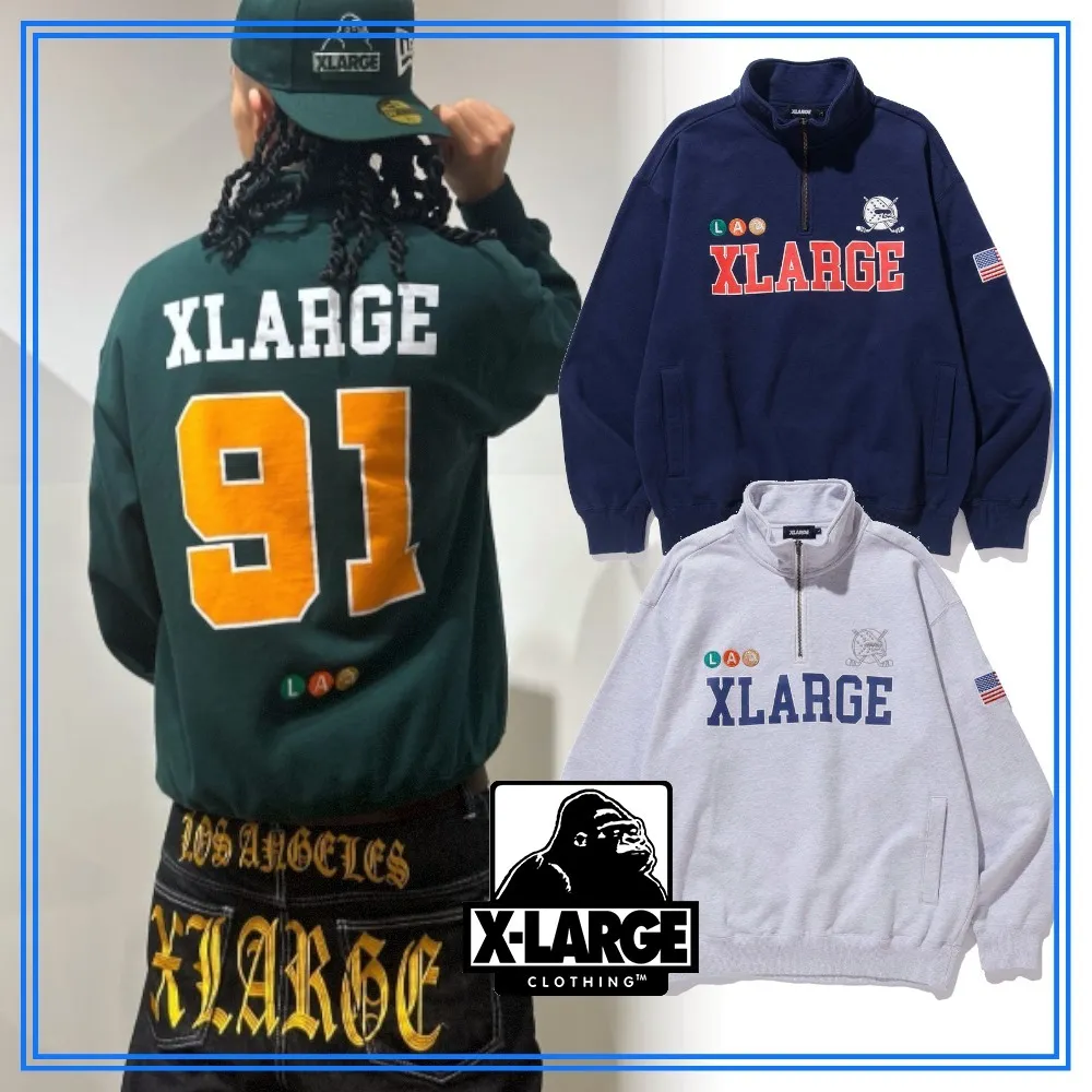 X-Large  |Pullovers Unisex Street Style Long Sleeves Cotton Logo