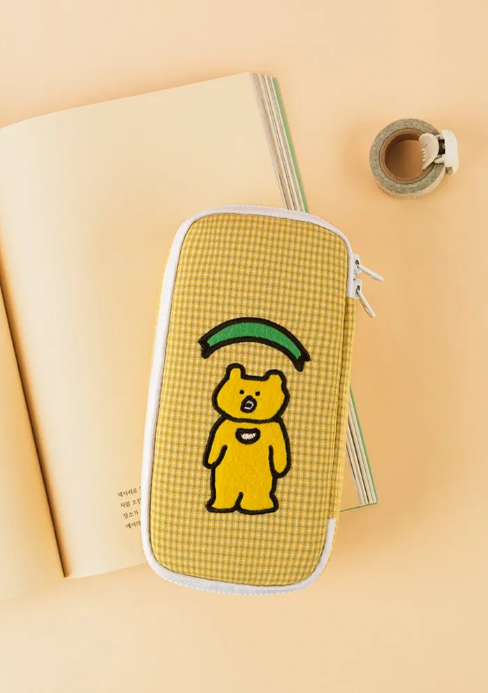 Yellow Bear Embroidery Pencil Cases Stationery Zipper School 19cm Office cosmetic pouches Artists Designer Gifts Bags Purses Stu