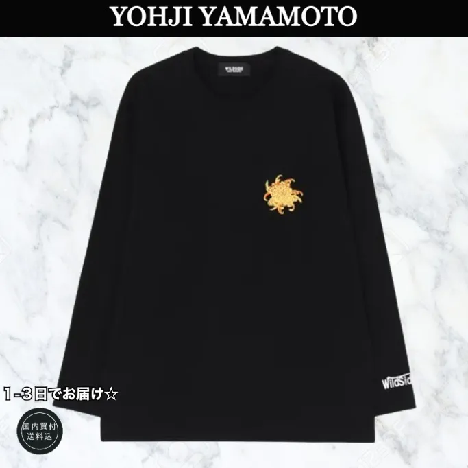 Yohji Yamamoto  |Flower Patterns U-Neck Long Sleeves Plain Cotton