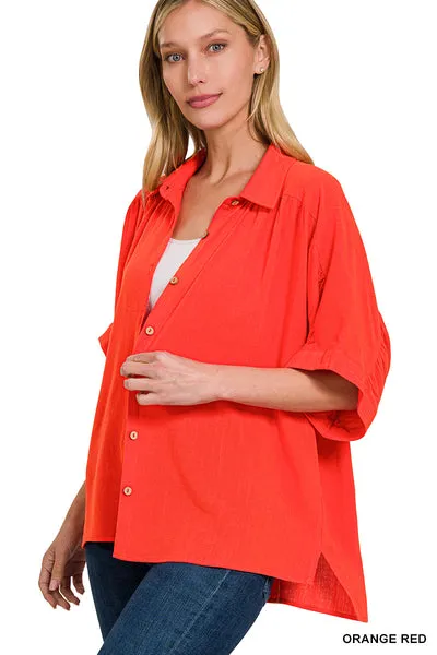 Zenana Linen Top in Orange Red